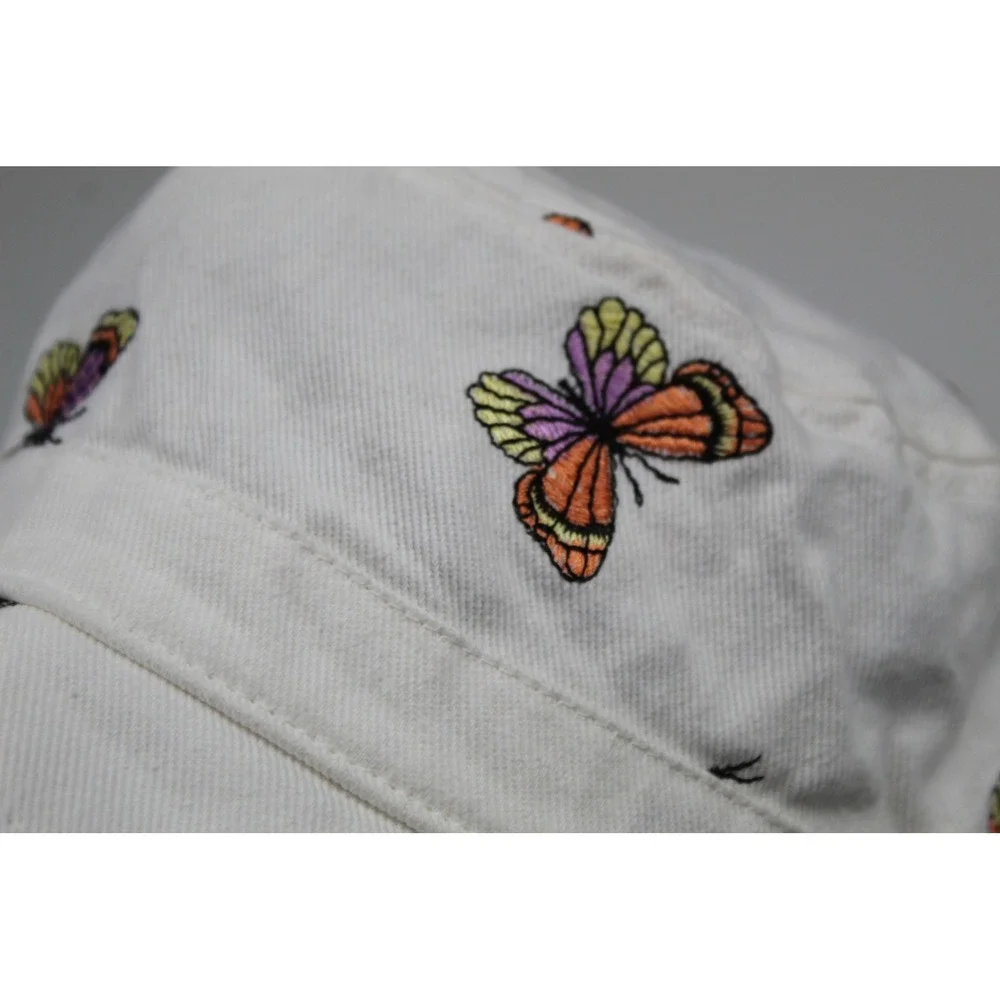 American Eagle White Colorful Butterfly Embroidered Bucket Hat Cotton One Size